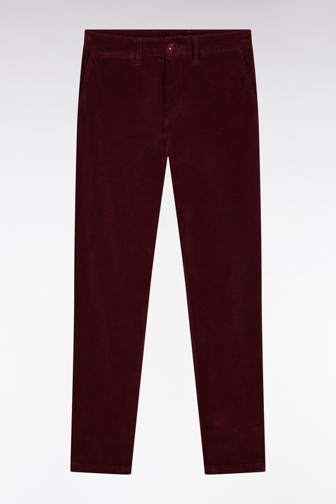 Pleatless chino pants in navy stretch velvet - Image 2