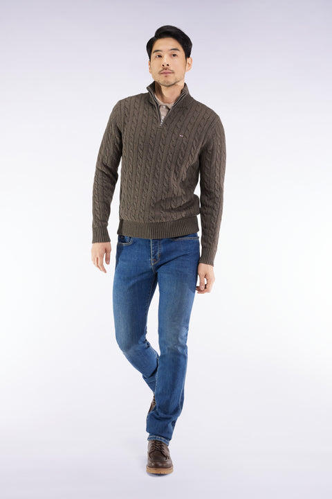 5-pocket stretch denim jeans in blue Pima cotton with slim fit - Image 3