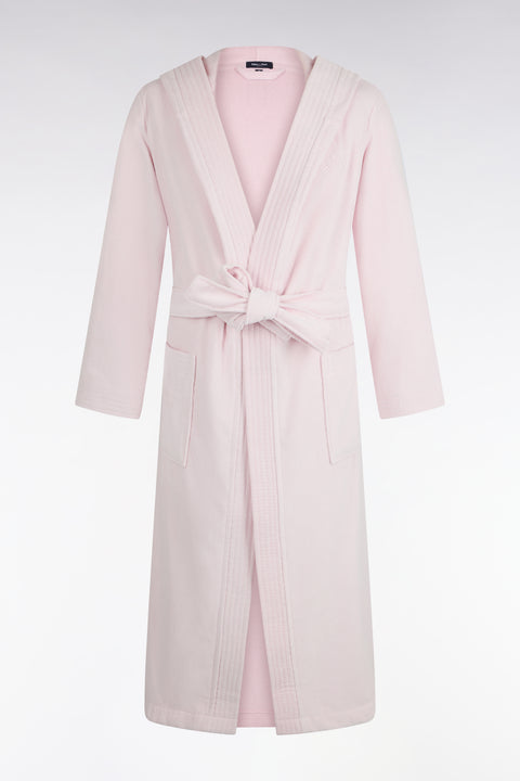 Hooded bathrobe in pink cotton terry blend - Image 2
