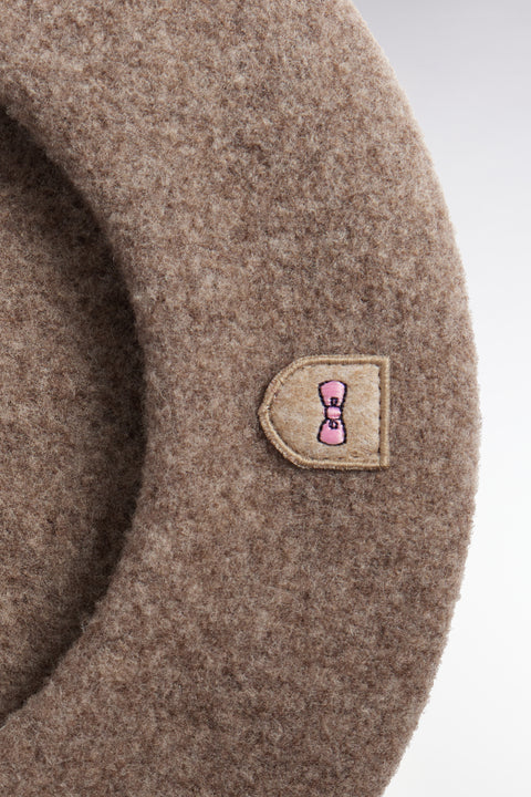 Plain beret in beige new wool - Image 2