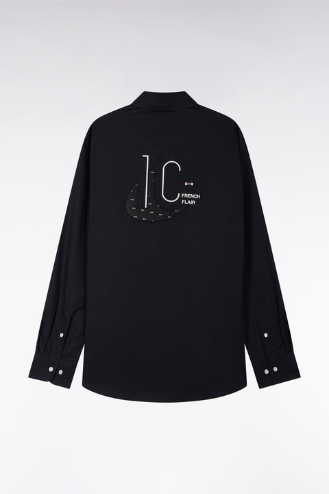 Black pinpoint cotton shirt with embroidered back, straight cut - Image 2