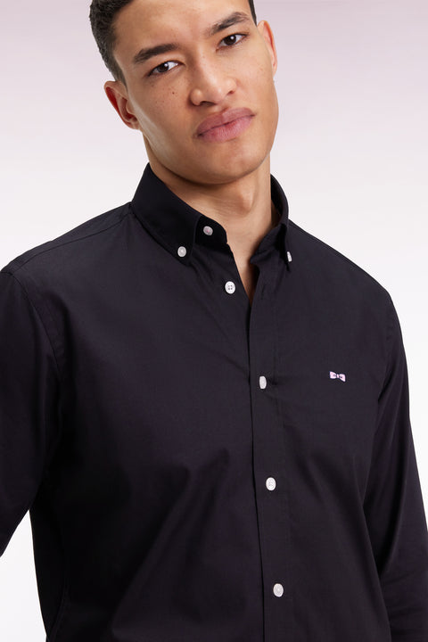 Black cotton shirt with bow-tie embroidery, straight cut - Image 1