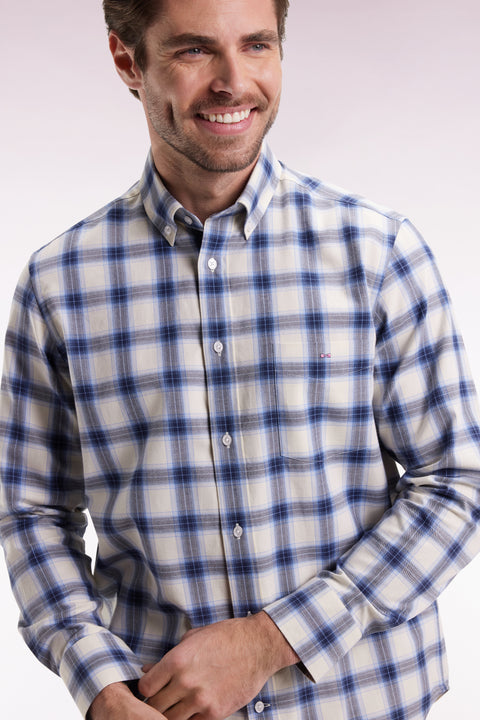 Sky cotton check shirt, straight cut - Image 1
