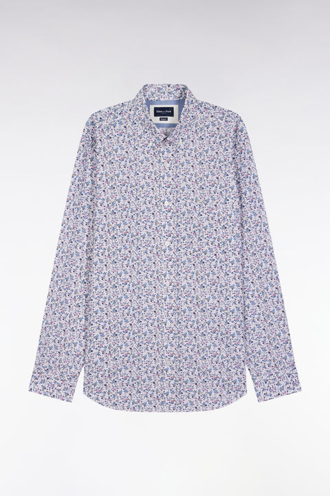 Beige cotton shirt with floral micropatterns, straight cut - Image 2