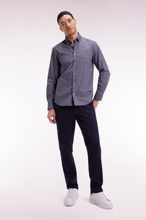 Navy cotton shirt with graphic micro-patterns, straight cut - Image 1