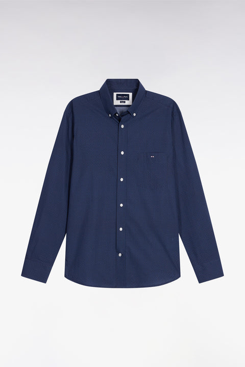 Cotton poplin shirt with blue micro-patterns, straight cut - Image 2