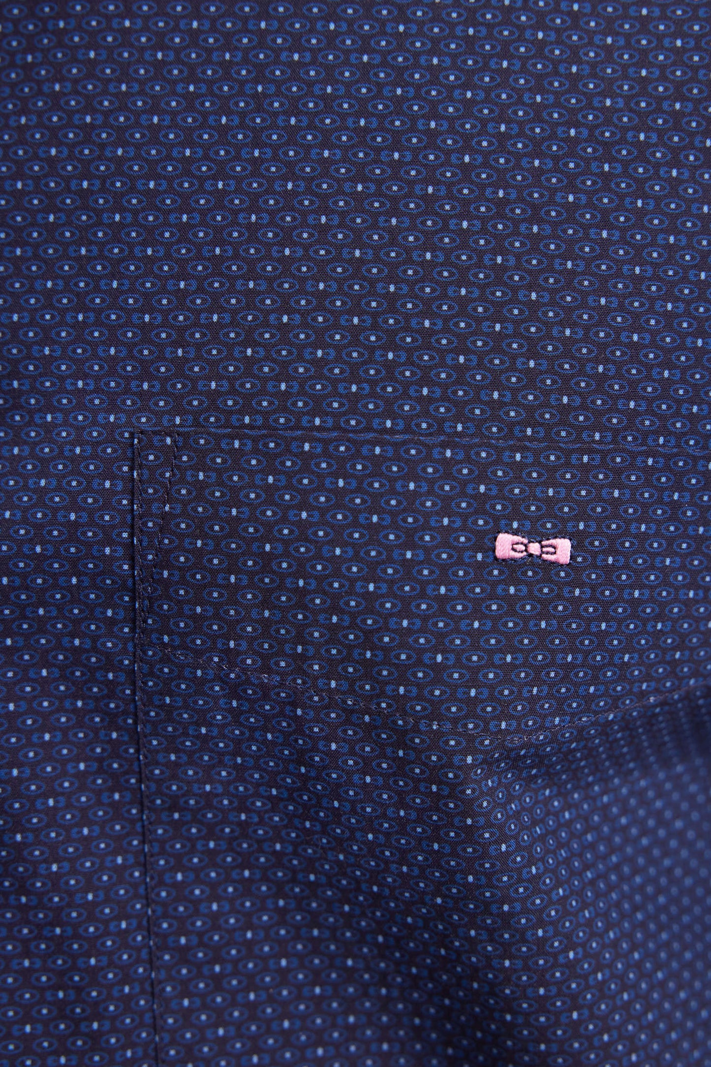 Cotton poplin shirt with blue micro-patterns, straight cut