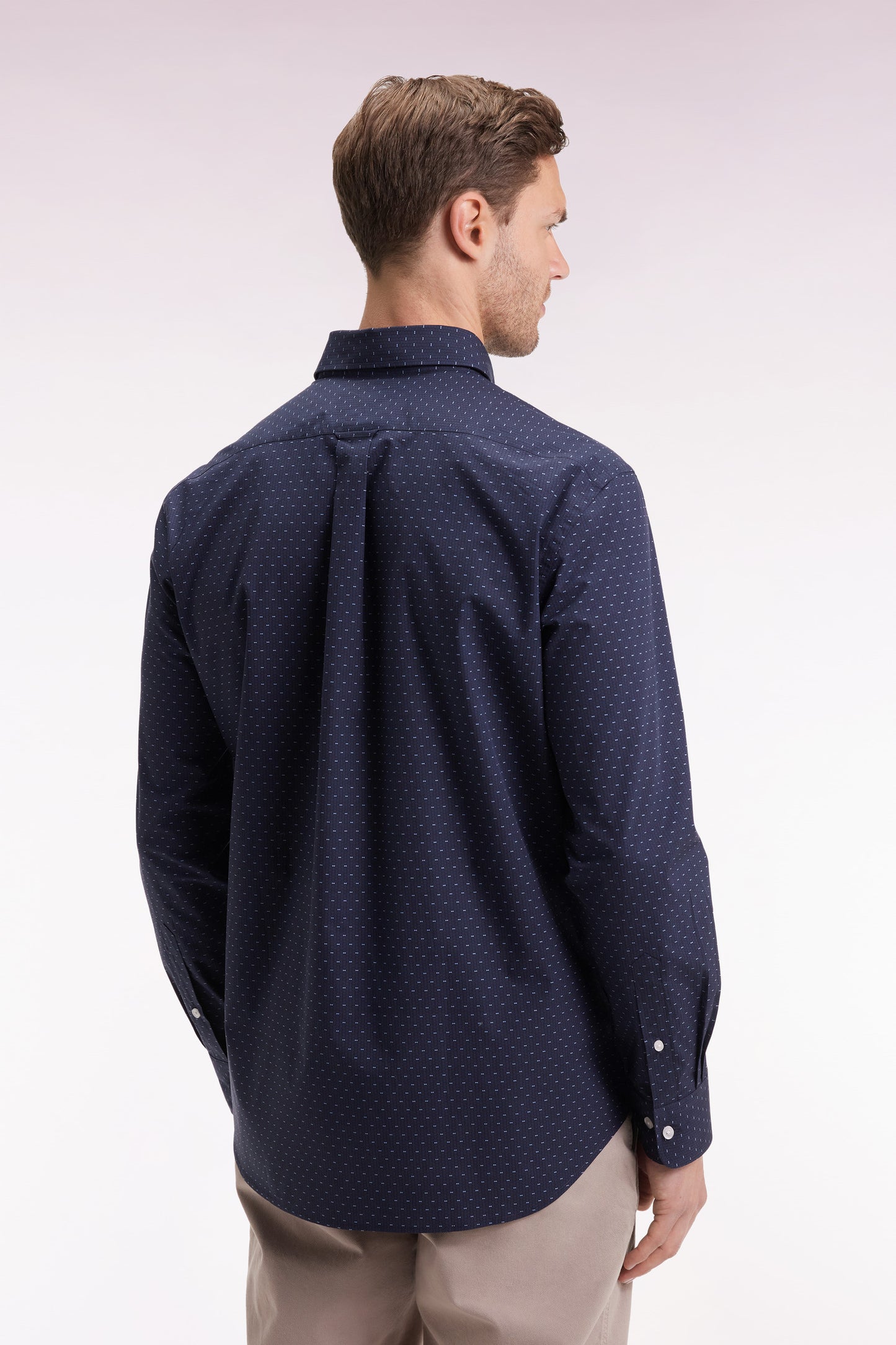 Cotton shirt with navy micropatterned bow ties, straight cut