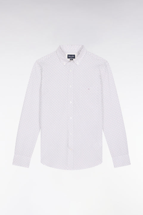 White cotton shirt with micropatterned bow tie, straight cut - Image 2