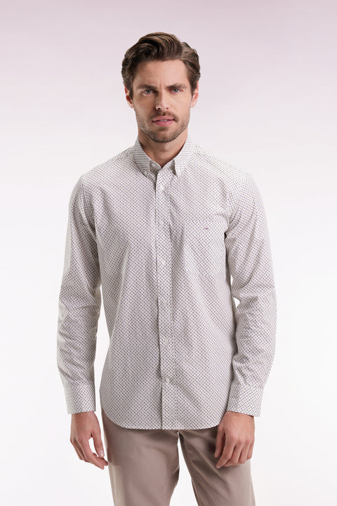 White cotton shirt with micropatterned bow tie, straight cut - Image 3