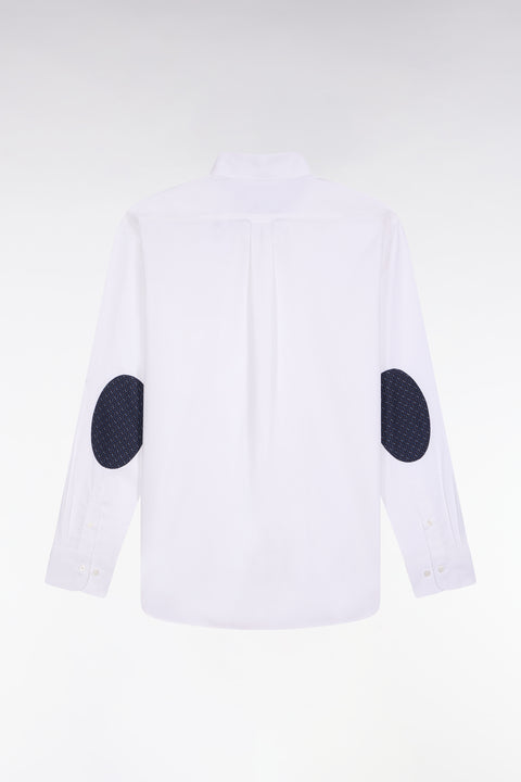 White cotton shirt with printed elbow patches, straight cut - Image 2