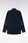 Navy cotton shirt with printed elbow patches, straight cut