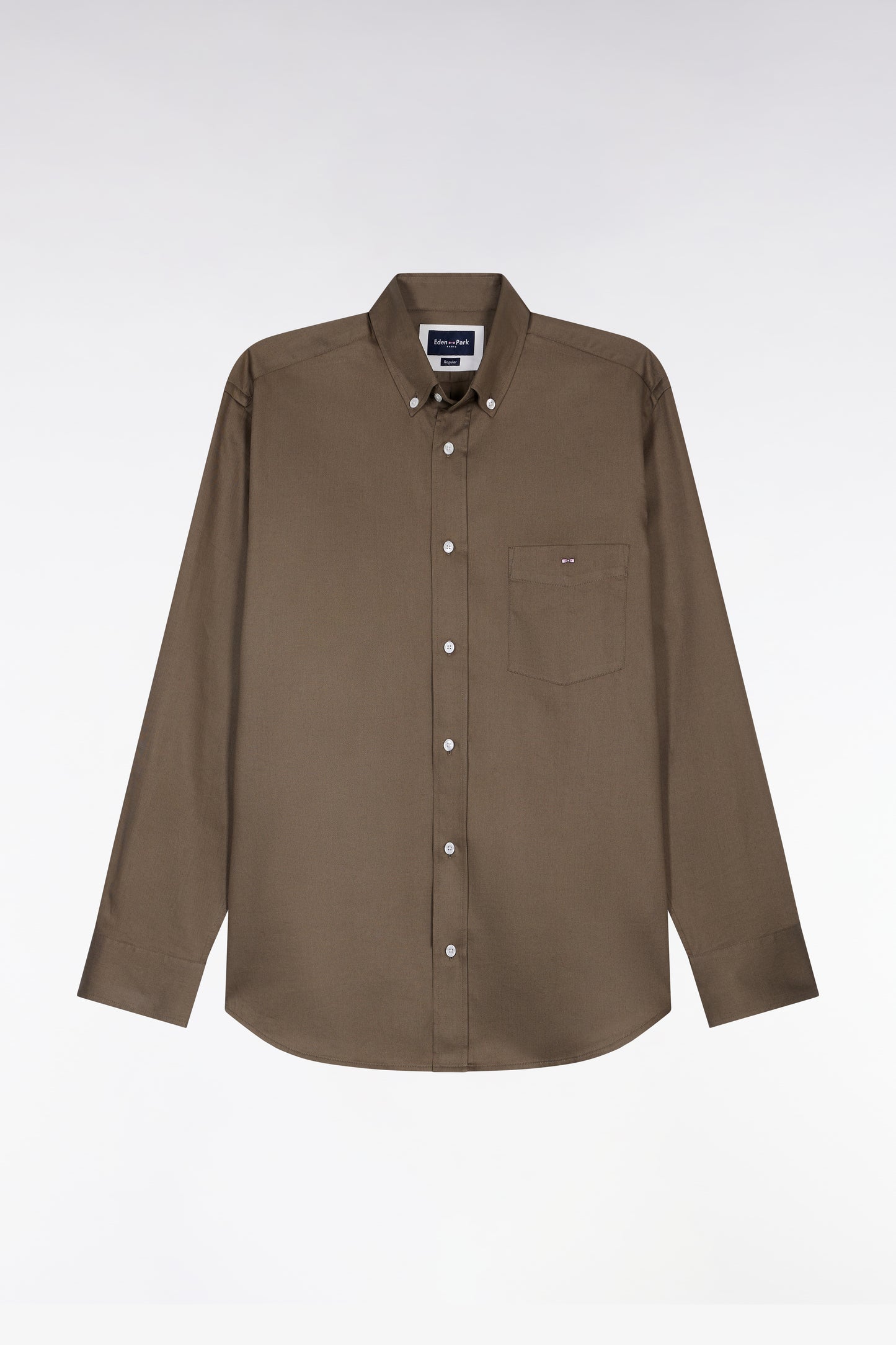Khaki piqué cotton shirt, straight cut
