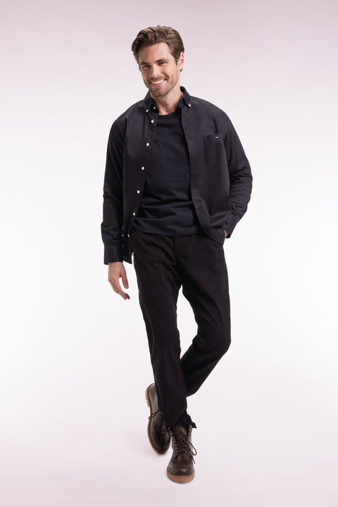 Black piqué cotton straight-cut shirt - Image 1