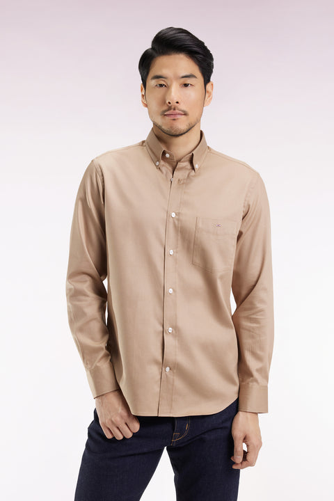 Beige piqué cotton shirt, straight cut - Image 3