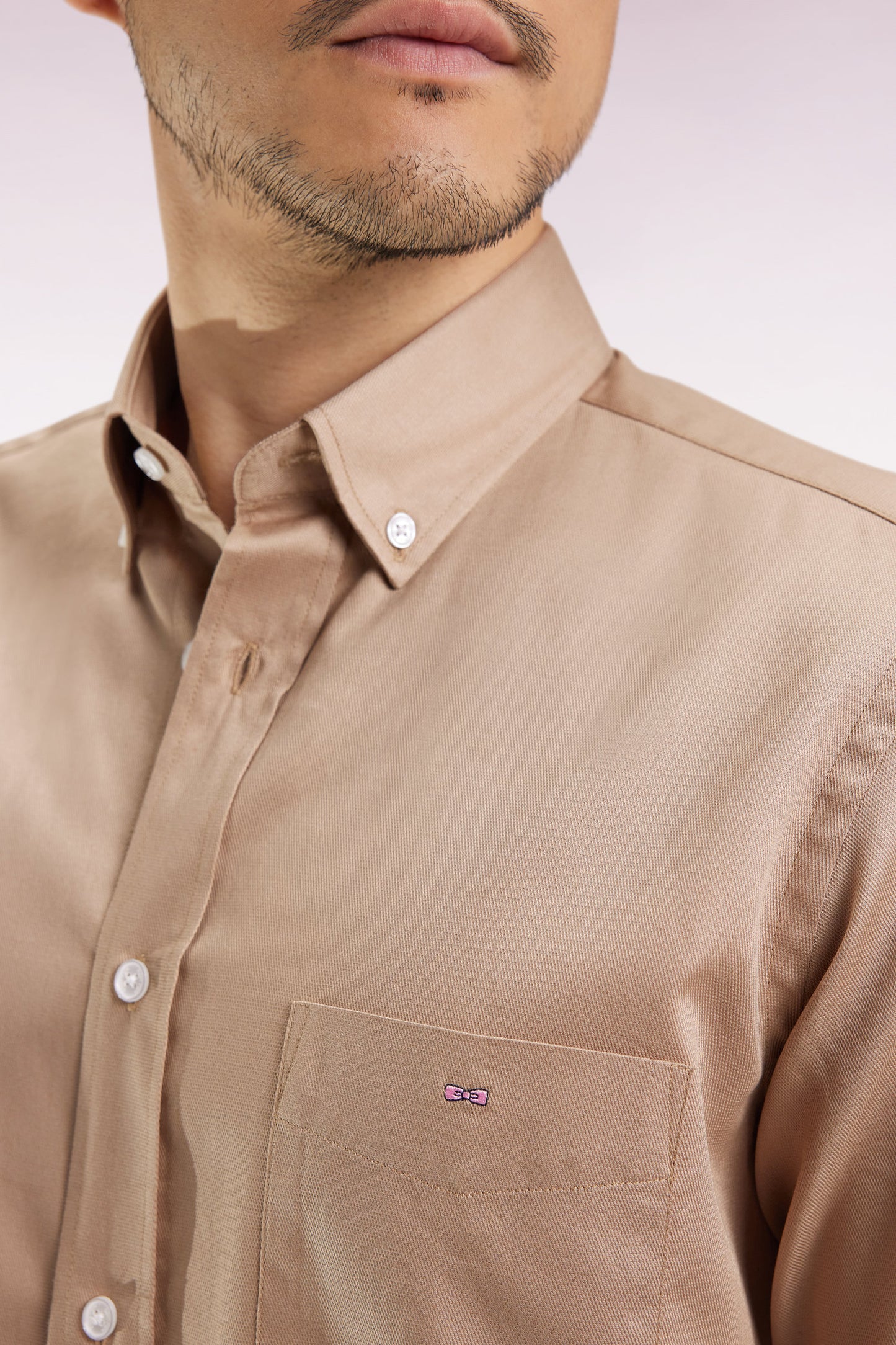 Beige piqué cotton shirt, straight cut