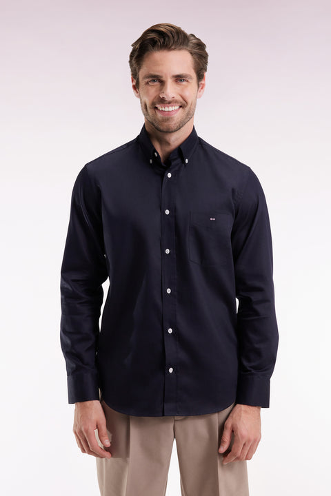 Navy piqué cotton straight-cut shirt - Image 3