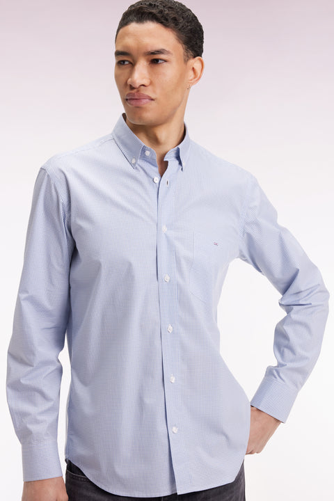 Blue cotton poplin gingham shirt, straight cut - Image 1
