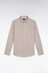 Gingham shirt in beige cotton poplin, straight cut