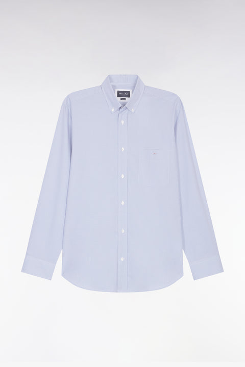 Blue cotton poplin gingham shirt, straight cut - Image 2