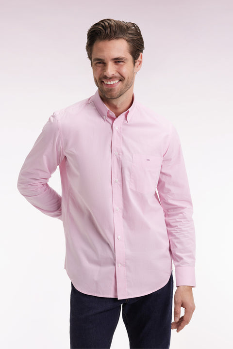 Pink cotton poplin gingham shirt, straight cut - Image 3
