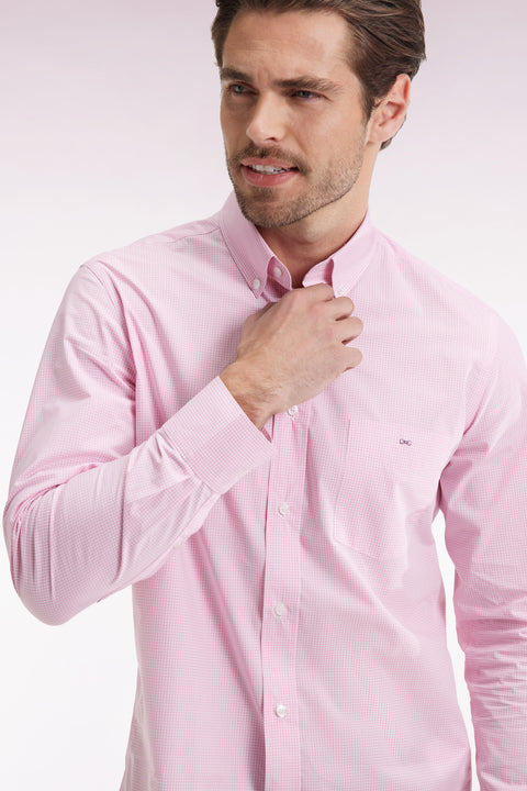 Pink cotton poplin gingham shirt, straight cut - Image 1