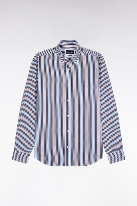 Navy cotton shirt with contrasting stripes, straight cut - Image 2