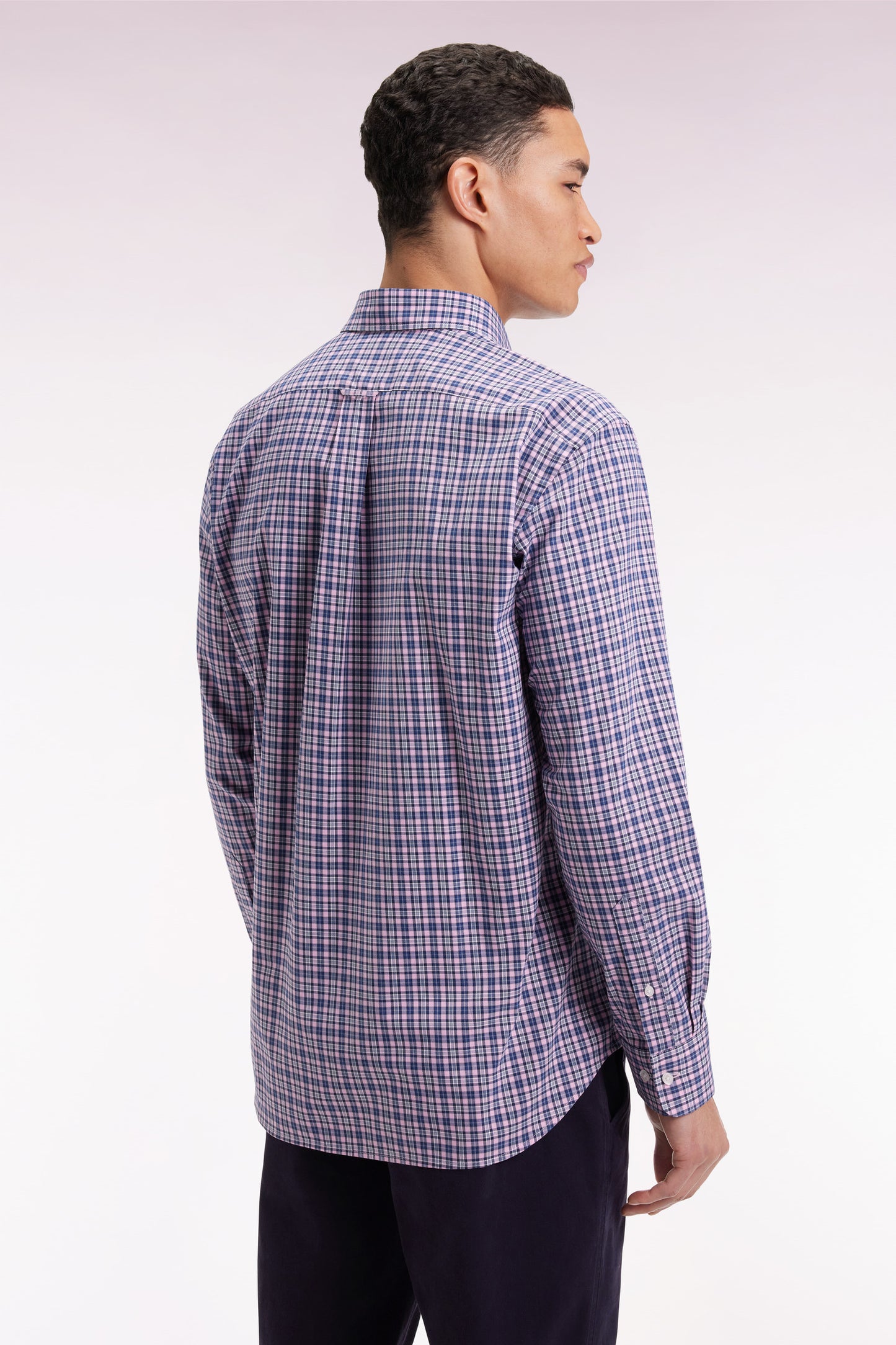 Pink cotton check shirt, straight cut