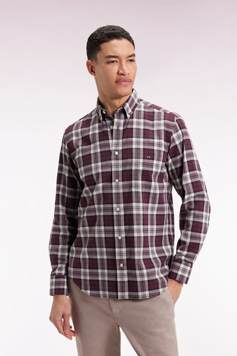 Burgundy cotton straight-cut check shirt - Image 3