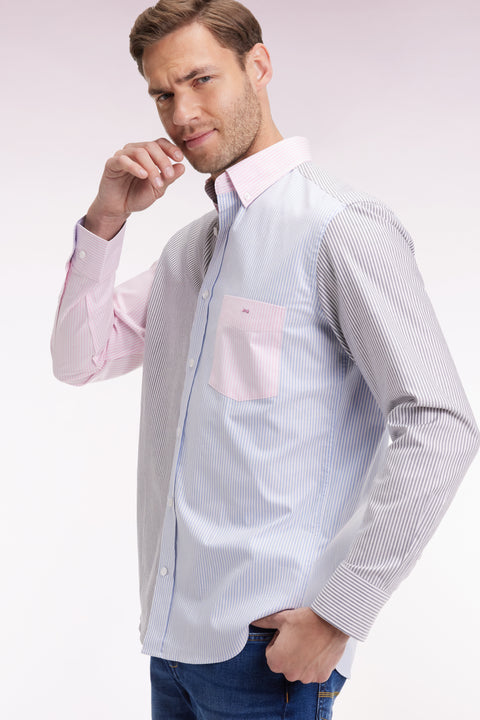 Three-color striped cotton twill shirt, straight cut - Image 1