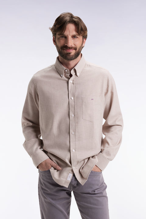 Beige flannel shirt, straight cut - Image 1