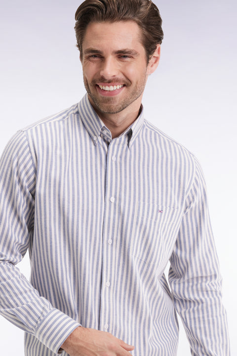 Pima cotton shirt with blue and white stripes - Image 1