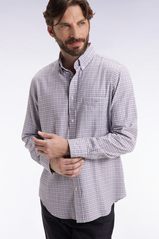 Grey check cotton shirt, straight cut