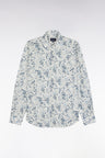 Light grey cotton floral print shirt, straight cut