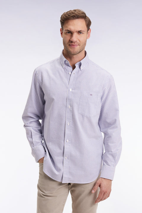 Blue striped cotton poplin shirt, straight cut - Image 3