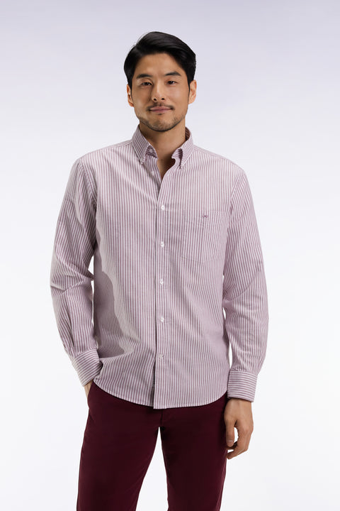 Straight-cut burgundy striped cotton poplin shirt - Image 3