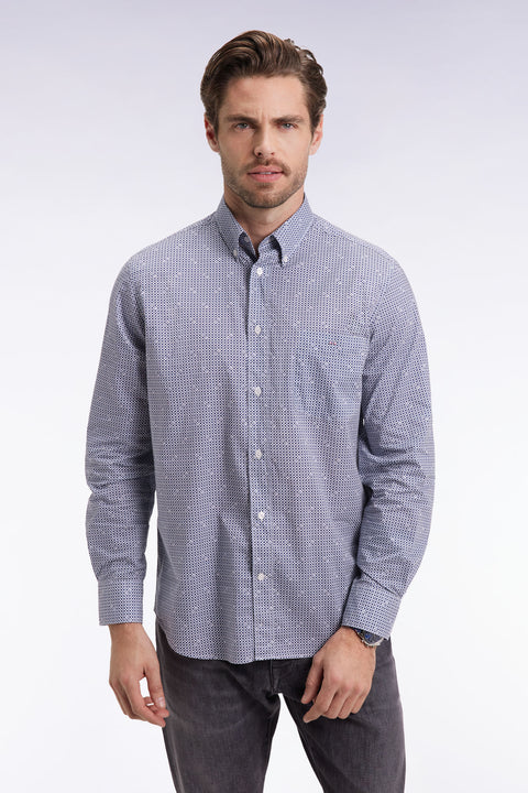 Blue cotton micropattern shirt, straight cut - Image 3