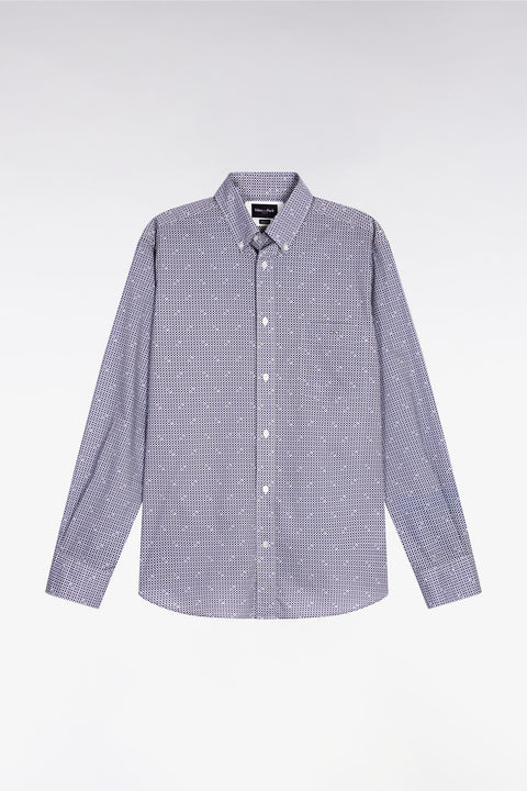 Blue cotton micropattern shirt, straight cut - Image 2