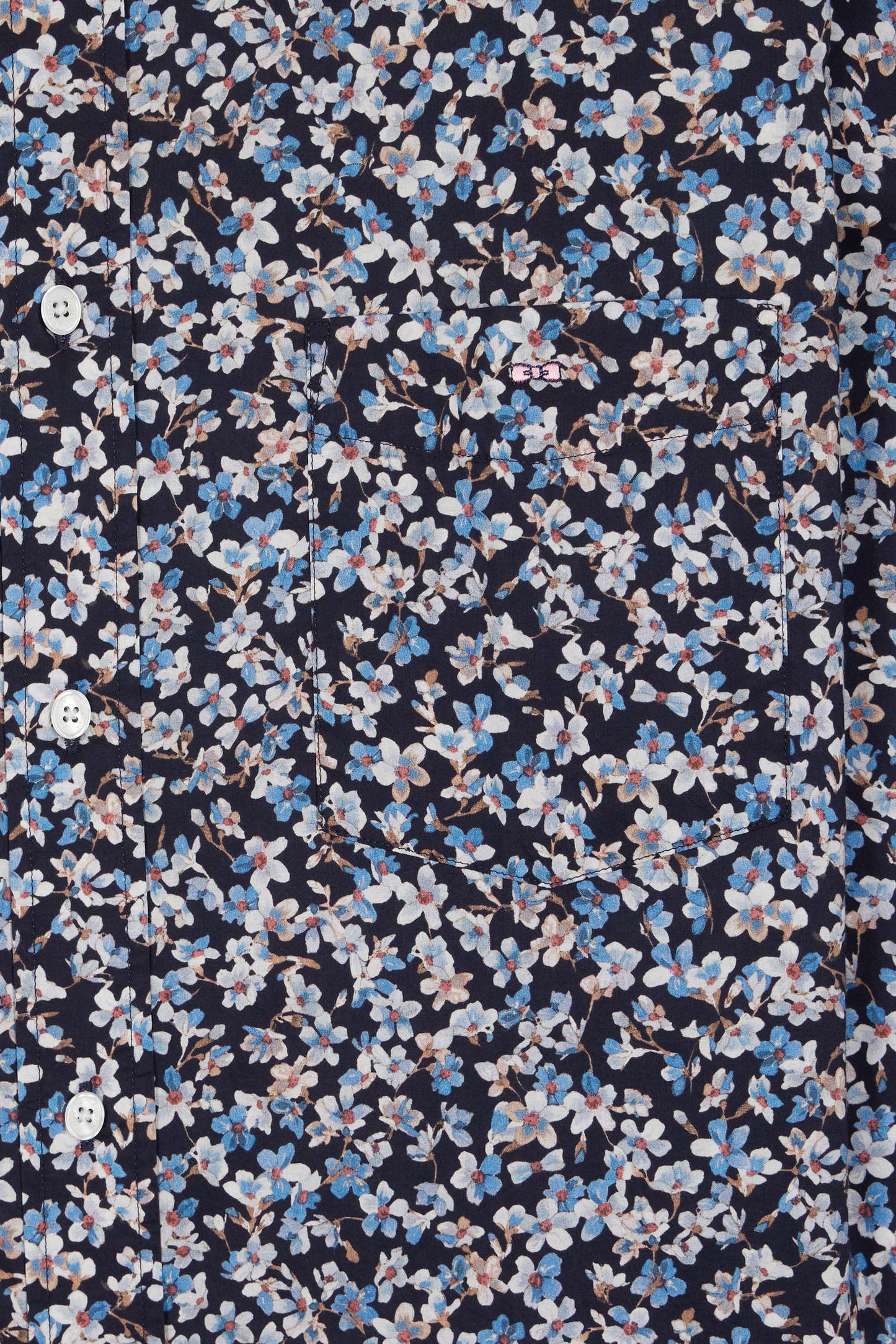 Cotton poplin shirt with blue floral micropatterns, straight cut