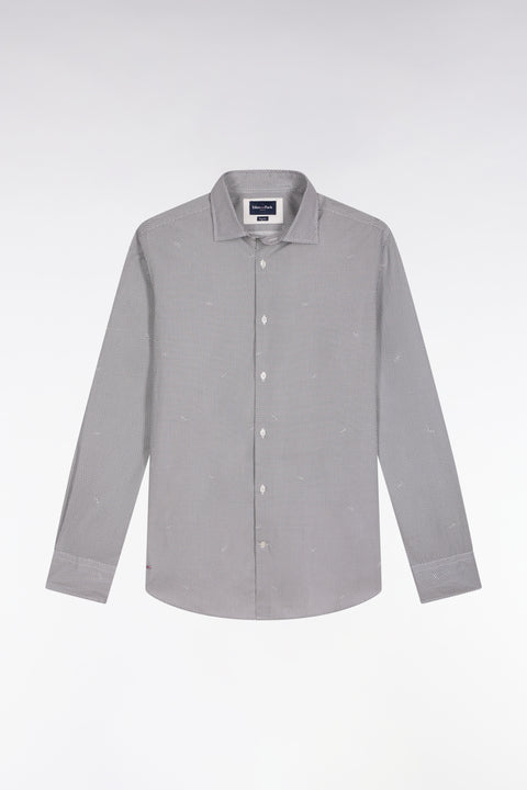 Cotton poplin shirt with beige micro-patterns, straight cut - Image 2