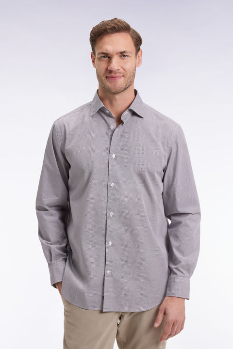 Cotton poplin shirt with beige micro-patterns, straight cut - Image 3