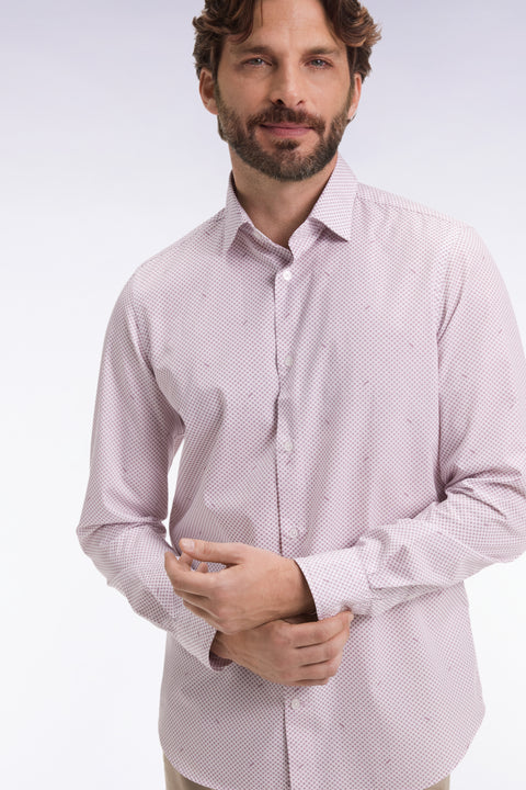 Cotton poplin shirt with burgundy micropatterns, slim fit - Image 1