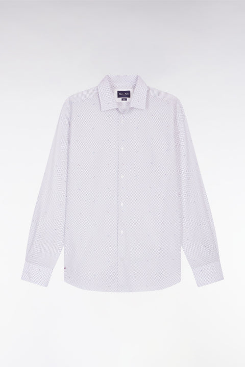 Slim-fit shirt in cotton poplin with navy micropatterns - Image 2