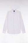 Slim-fit shirt in cotton poplin with navy micropatterns