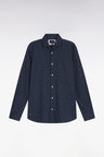 Cotton shirt with blue polka dot micropattern, slim fit