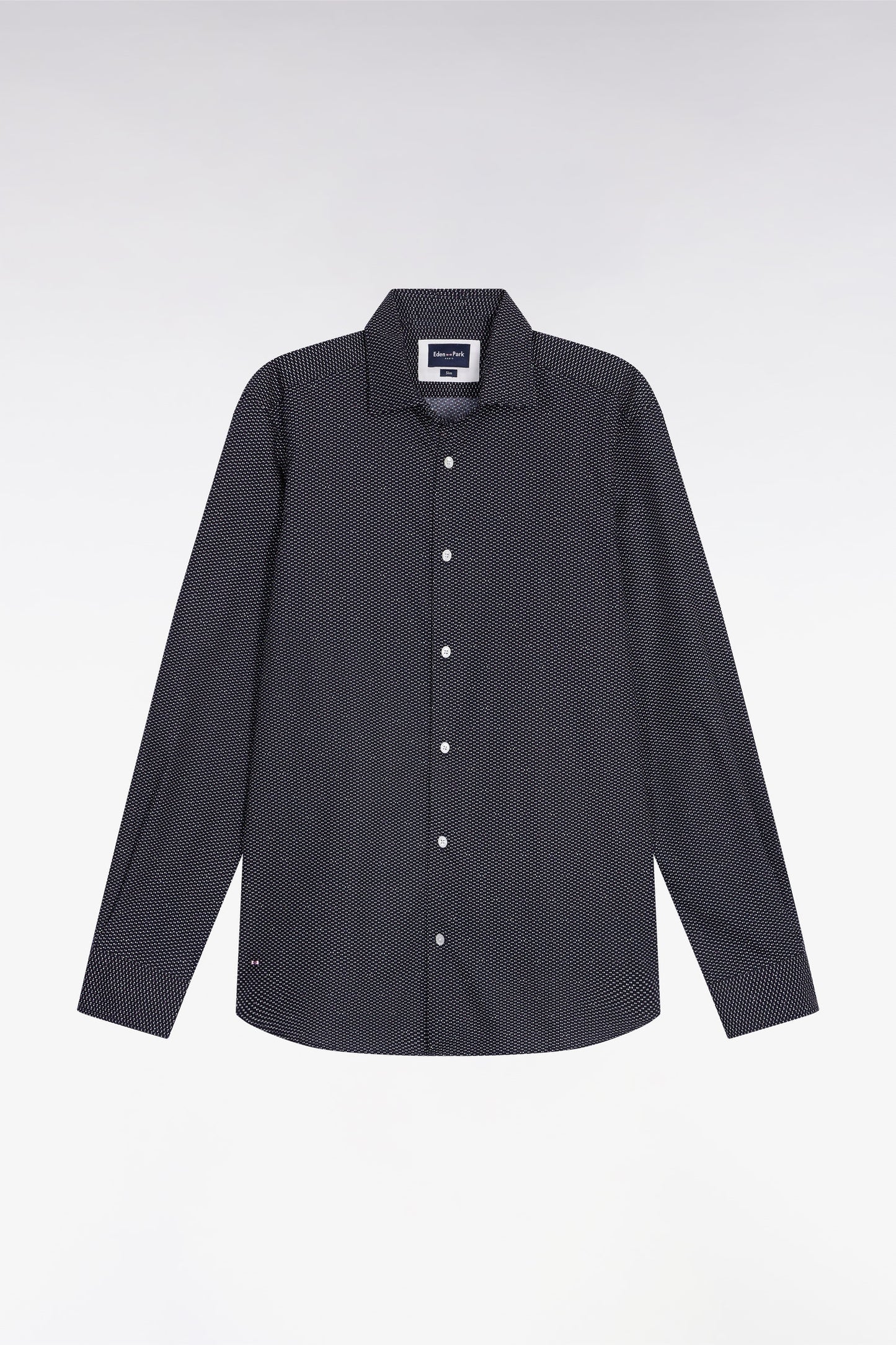Cotton shirt with pink polka dot micropattern, slim fit