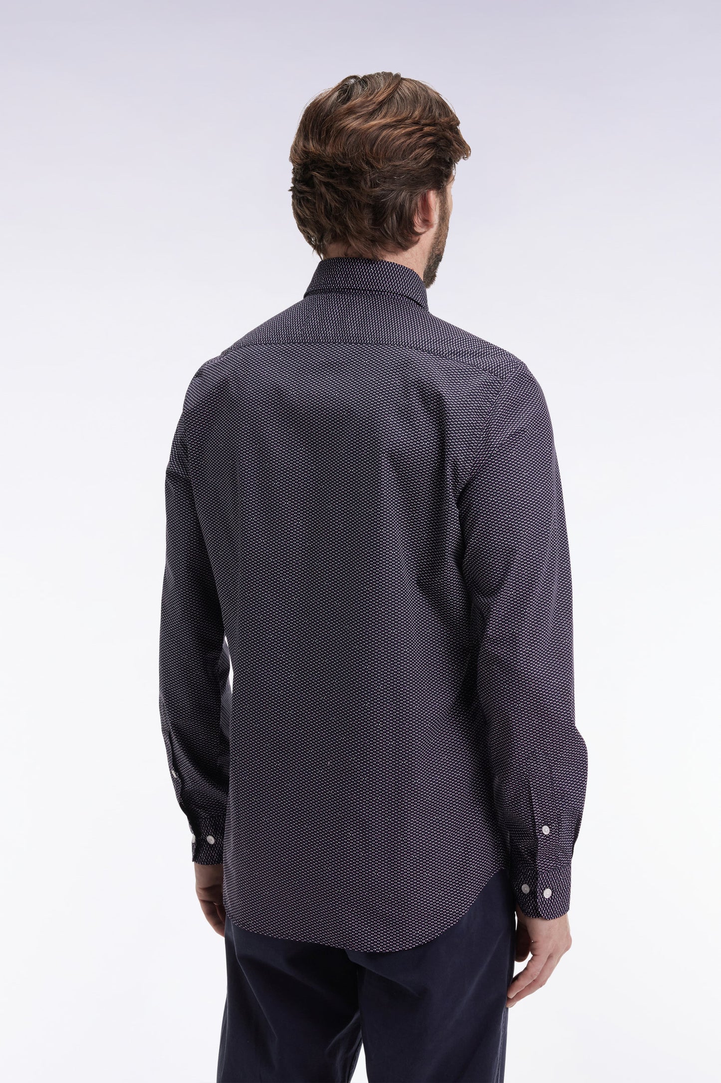 Cotton shirt with pink polka dot micropattern, slim fit