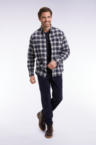 Japanese cotton navy check shirt, straight cut