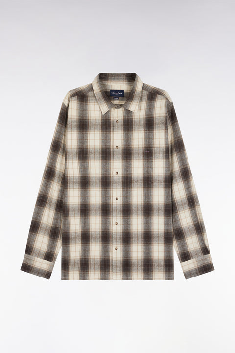 Japanese cotton beige straight-cut check shirt - Image 2