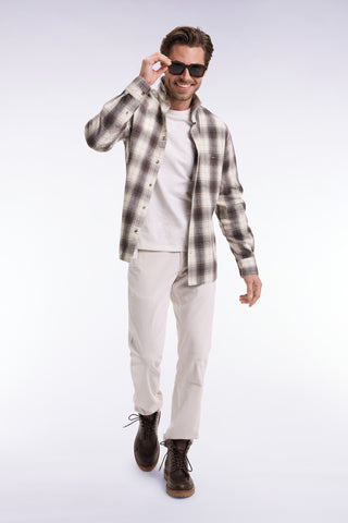Japanese cotton beige straight-cut check shirt